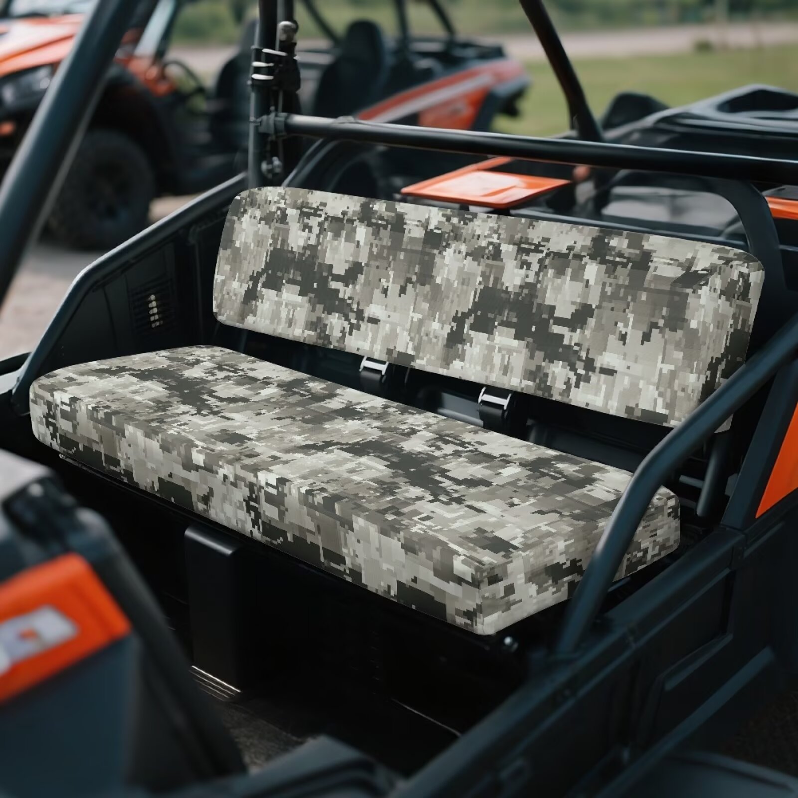Binienty Grey Camo UTV Bench Seat Covers Compatible With Kawasaki Mule 3000 3010 3020, Easy to Install Anti-scratch Polyester UTV Seat Cover Set for Mule 4000 2009-2023 2025 2 Passenger Seats