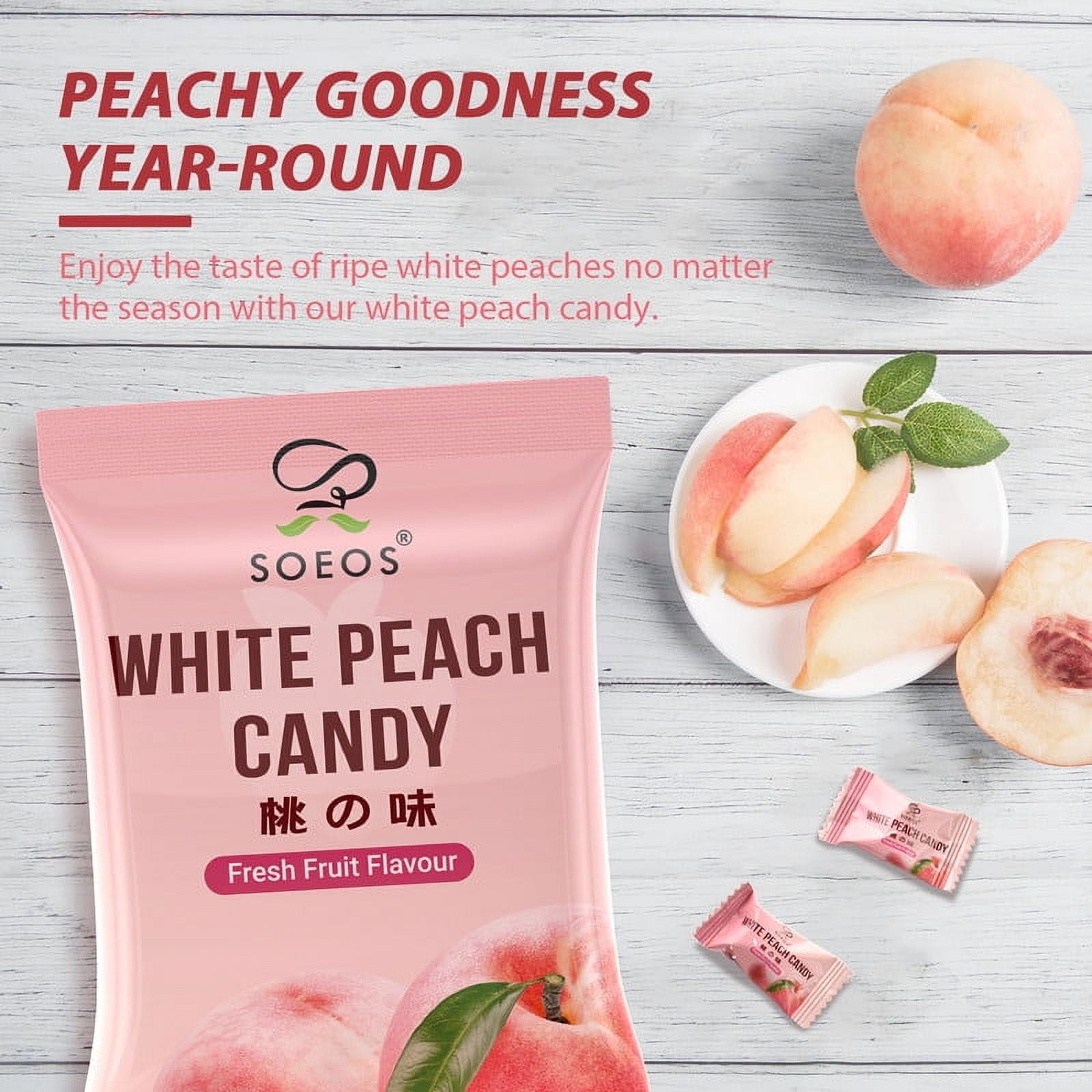 Soeos White Peach Hard Candy, 1 lb (16 oz), 2 Packs, total weight, 2 lb
