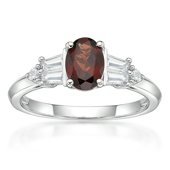 Jay Heart Designs 925 Sterling Silver Genuine Garnet and Created White Sapphire Ring