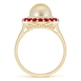 thumbnail image 2 of Angara Golden South Sea Cultured Pearl & Ruby Double Halo Ring in 14K Yellow Gold for Women | June Birthstone Jewelry for Her, 2 of 8