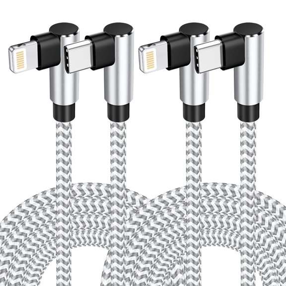 2Pack 6FT USB C to L Cable Certified Long Fast Cord 90 Degree Nylon Braided Compatible with iPhone Charger iPhone 14/13/12/11 Pro More(silver gray)