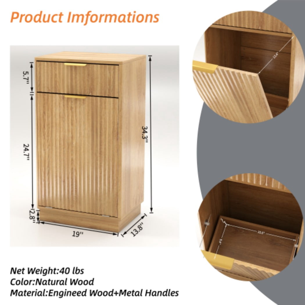 10 Gallon Tilt-Out Trash Can Cabinet, Woodgrain Garbage Recycling Cabinet with Wave-Textured Drawer & Pull-Out Bin, Oak Kitchen Organizer, Oak