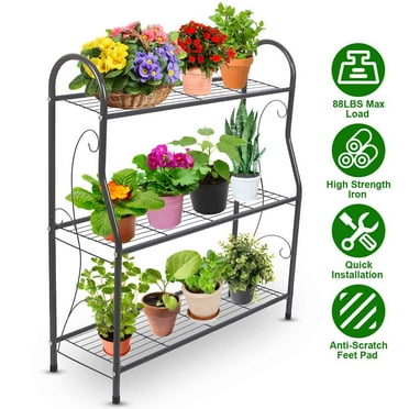 Metal Plant Stand, iMounTEK 3 Tier Plant Display Rack, Ladder-Shaped Stand Shelf Pot Holder for Living Room Balcony and Garden
