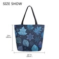 thumbnail image 5 of Open Top Canvas Tote Bag with Zipper Reusable Shopping Bag 13.5x15" Roomy Carryall Blue Leaves and Snowflakes, 5 of 9