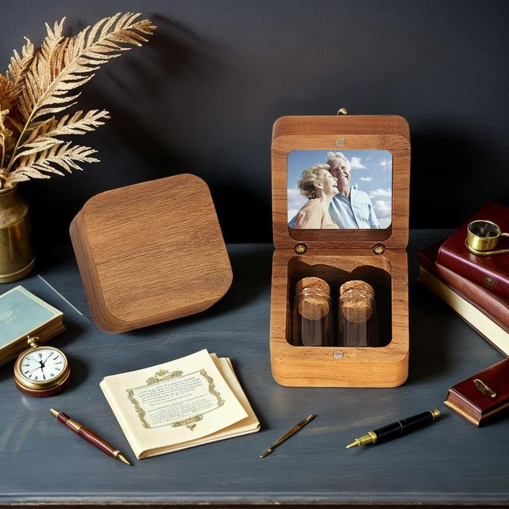 Customized Wooden Box for Ashes - Small Glass Urn for Pets Ashes Keepsake,Personalized Pet Hair Keepsake Box,Wooden Pet Fur Memorial Boxs with Photo,Gifts for Pet Lovers Friends