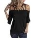 thumbnail image 1 of Correas de espagueti para mujer Camisas con hombros descubiertos Tops casuales de media manga, Negro, M Feliz Sencillez, 1 of 5