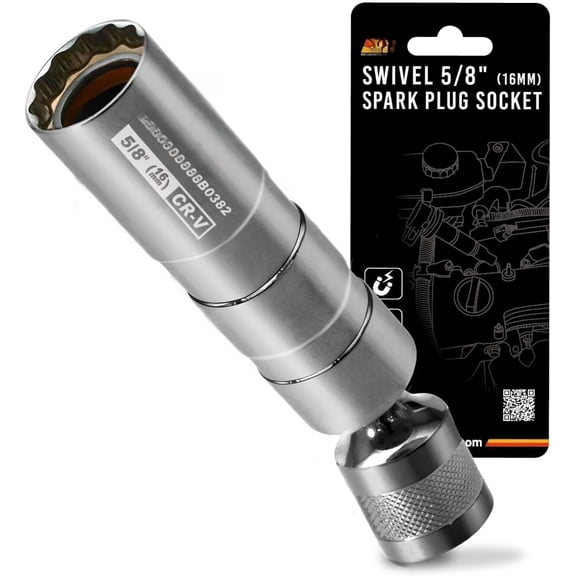 5/8" (16mm) Swivel  Spark Plug Socket, 3/8" Drive x 4" Thin Wall 12-Point Deep Spark Plug , CR-V Steel