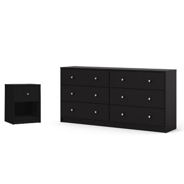 2 Piece Nightstand and Dresser Bedroom Set in Black
