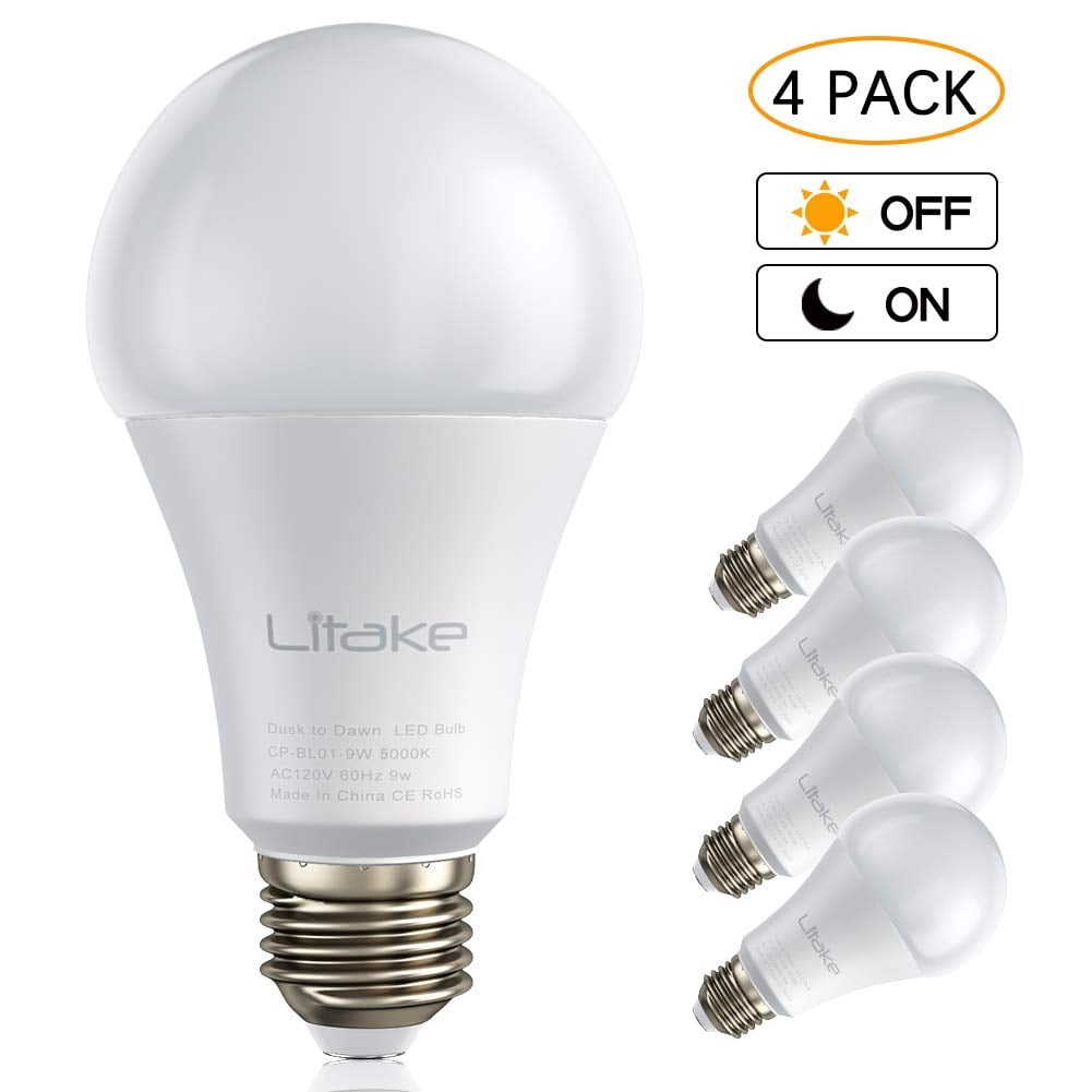 Litake Dusk to Dawn LED Light Smart Sensor Bulbs A19 9 Watt(80W