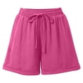 thumbnail image 2 of Vivianyo HD Women's Summer Drawstring Elastic Waist Cuffed Hem Shorts, Solid Loose Textured Casual Short Bottoms for Women, Women's Hot Pink, Sizes S-2XL, 2 of 8