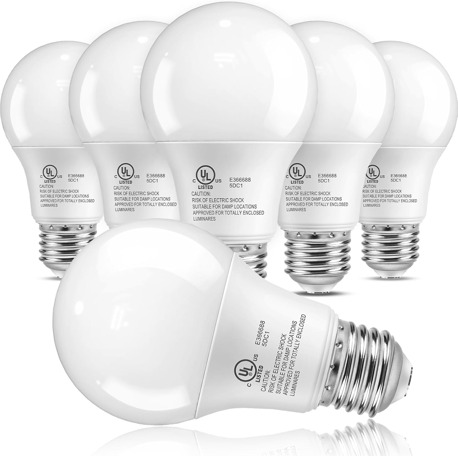 FEFEFW-6 Pack A19 LED Light Bulbs, 60 Watt Equivalent, Soft Warm White 3000K, Energy Efficient 9W, E26 Base Standard LED Bulb, 120V, 800 Lumen Lightbulbs for Bedroom Indoor Lamp, Non-Dimmable, UL Lis