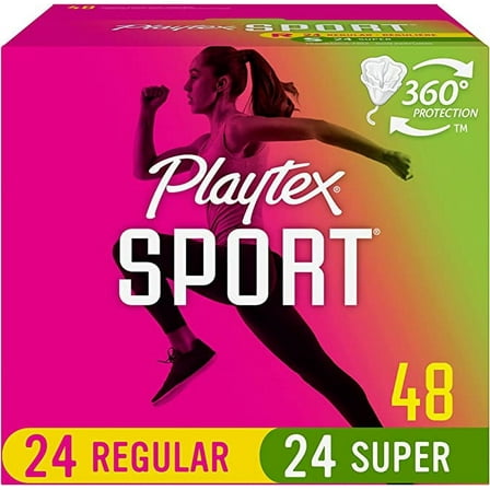Playtex Sport Multi Pack Plastic Applicator Tampons, 24 Regular And 24 Super Tampons, Fragrance Free, 48 Ea, 3 Pack