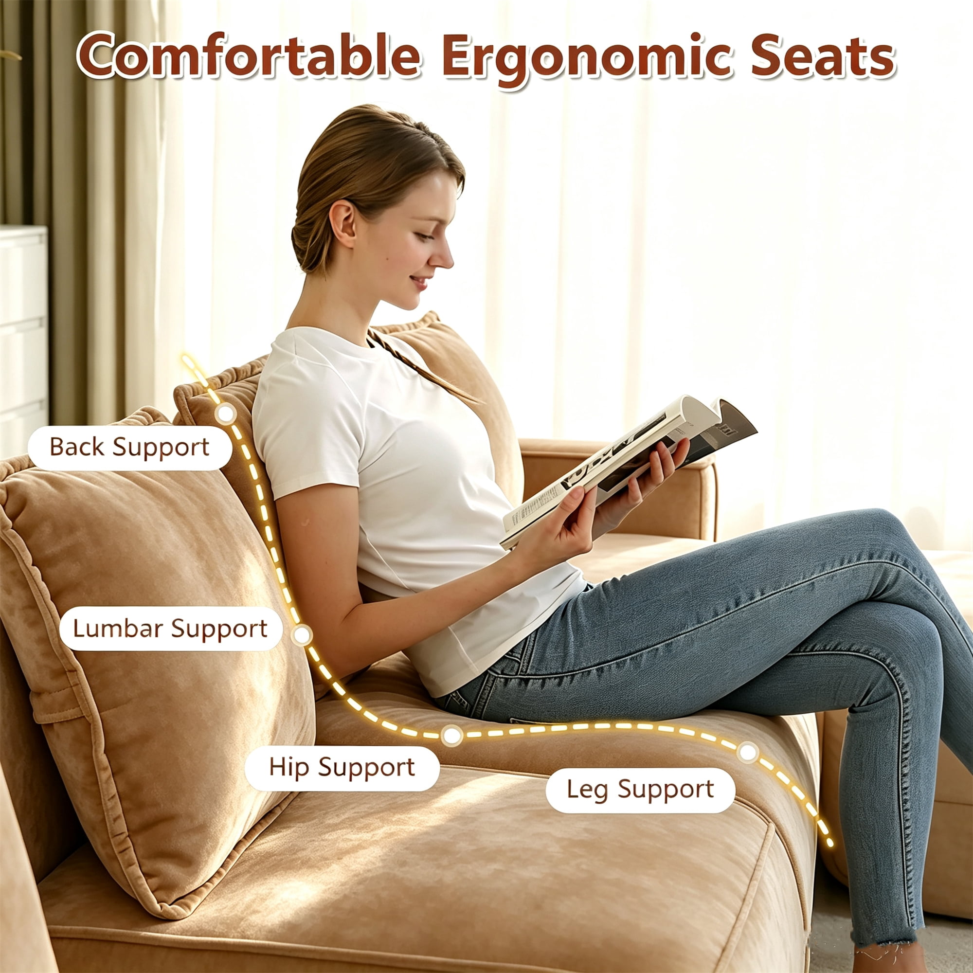 Aukfa 79" Boneless Couch Deep Seat Loveseat Cloud Sofa for Living Room Bedroom, 2 Pillows, Velvet, Brown
