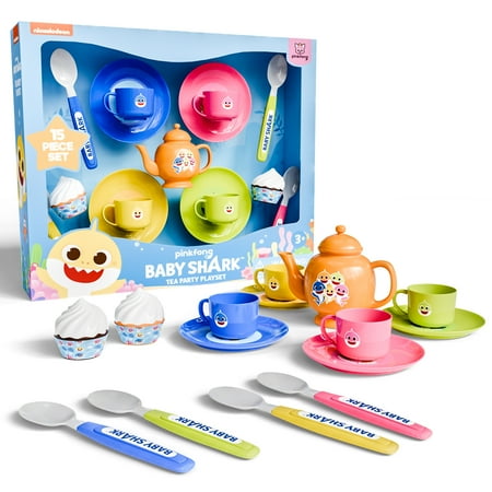 Lollipop Baby Shark Tea Party Playset with 15-Piece Set, Role Play Toys, Mini Kitchen Play for Kids, Play Food Accessories, BPA Free, Great for Gifting