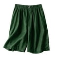 thumbnail image 2 of Bermuda Shorts for Women Knee Length Cotton Elastic Waist Wide Straight Leg Relaxed Fit Casual Shorts with Pockets Loungewear, 2 of 5