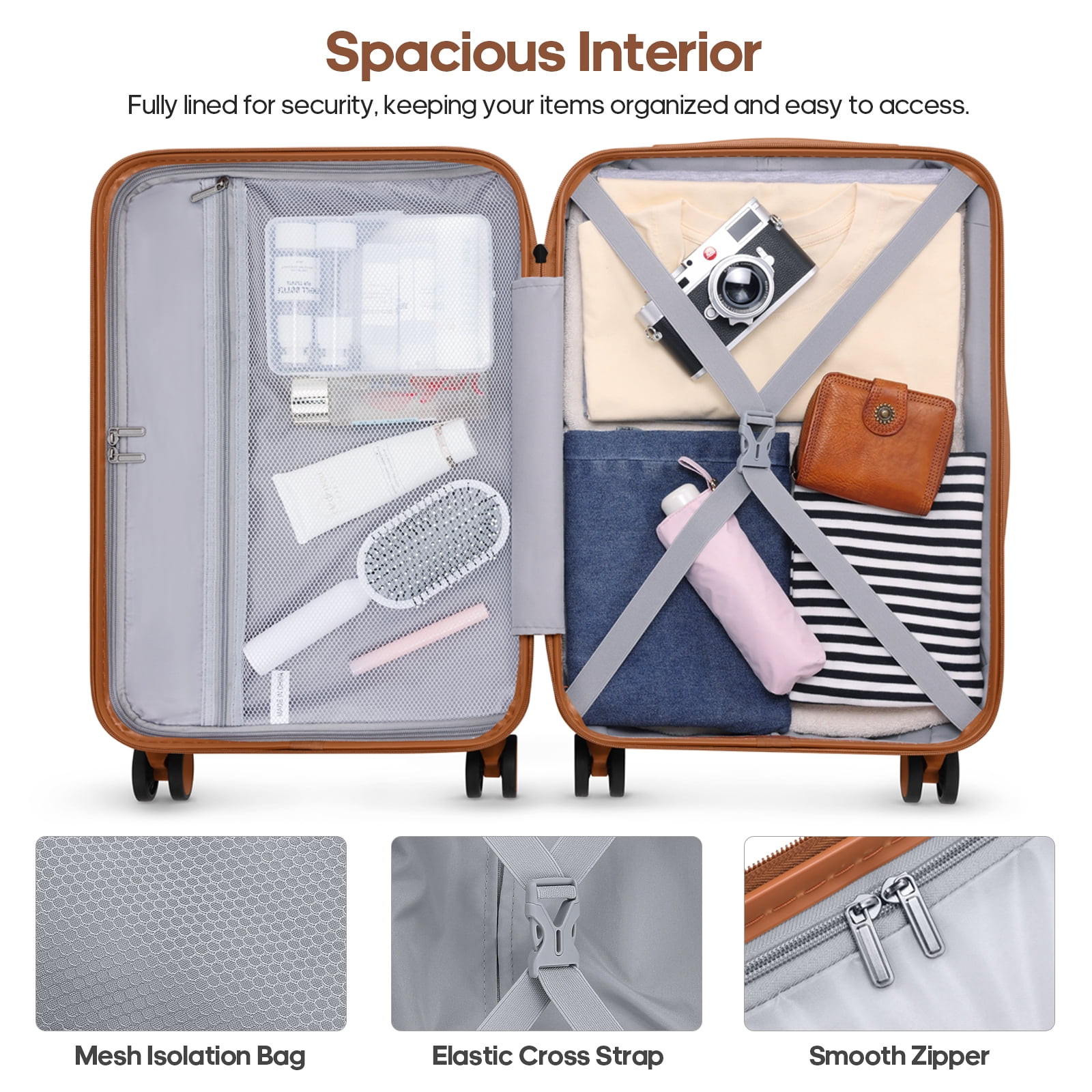UKEIN Carry On Luggage 20 Inch Hardside Suitcase with YKK Zippers TSA Lock and Spinner Wheels Luggage Sets with Travel Backpack 3 Packing Cubes for Men Women