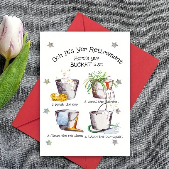 Retirement Card with Humorous Bucket List – "Och It's Yer Retirement" – Perfect for Celebrating New Adventures – Envelope Included