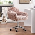 thumbnail image 5 of Modern Vanity Chair, Pink Faux Fur Desk Chair, Cute Fluffy Upholstered Vanity Chair, Height Adjustable Office Chair, Home Swivel Accent Chair with Wheels, for Living Room, Bedroom, 5 of 5