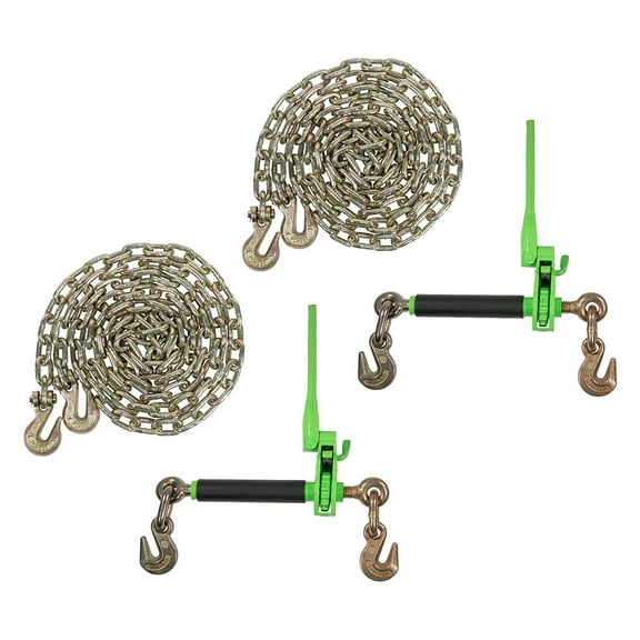 (2) 5/16" - 3/8" Hi-Viz Green Quick Ratchet Chain Binder w/ (2) 5/16" x 20' G70 Chain