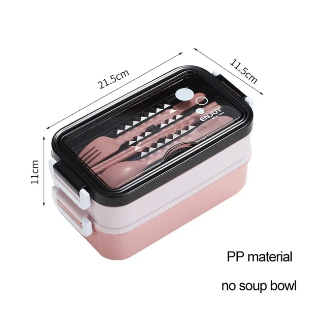 Boîte à Lunch à 2 Couches en Acier Inoxydable, Récipient à Lunch Chauffable au Micro-Ondes, Boîte de Rangement pour Aliments, Boîte Bento pour Écoliers, Enfants, Employés de Bureau, PP Rose