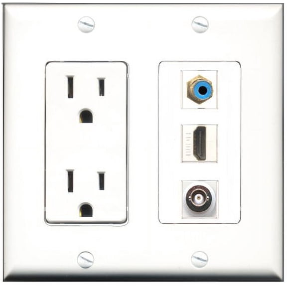 RiteAV - 15 Amp Power Outlet 1 Port HDMI 1 Port RCA Blue 1 Port BNC Decorative Wall Plate