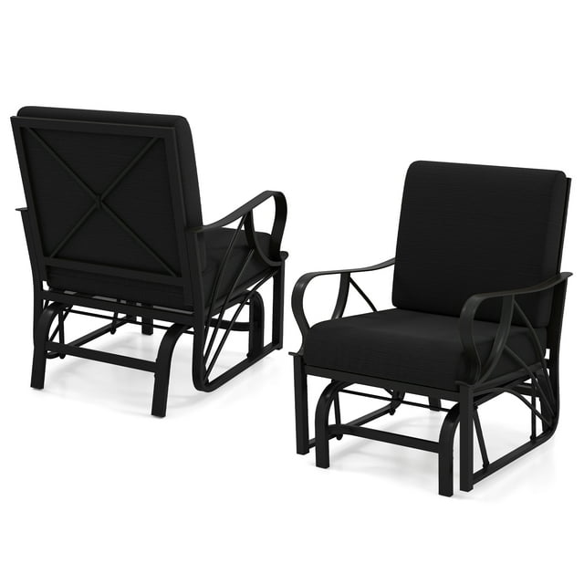 Gymax 2PCS Patio Glider Chair Single Outdoor Rocking Chair w/ Seat & Back Cushions Black