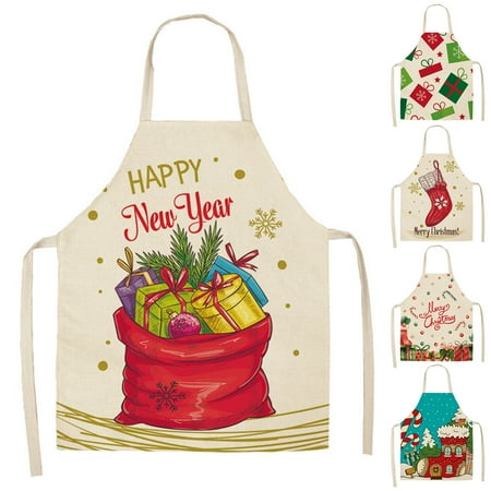 

HoMD Linen Christmas Santa Design Home Kitchen Cooking Decorative Apron Party Props