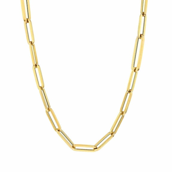 14k Yellow Gold Paperclip Chain Bracelet, 7"