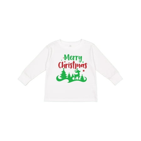 

Inktastic Merry Christmas Rudolph Stars - Red Green Boys or Girls Long Sleeve Toddler T-Shirt