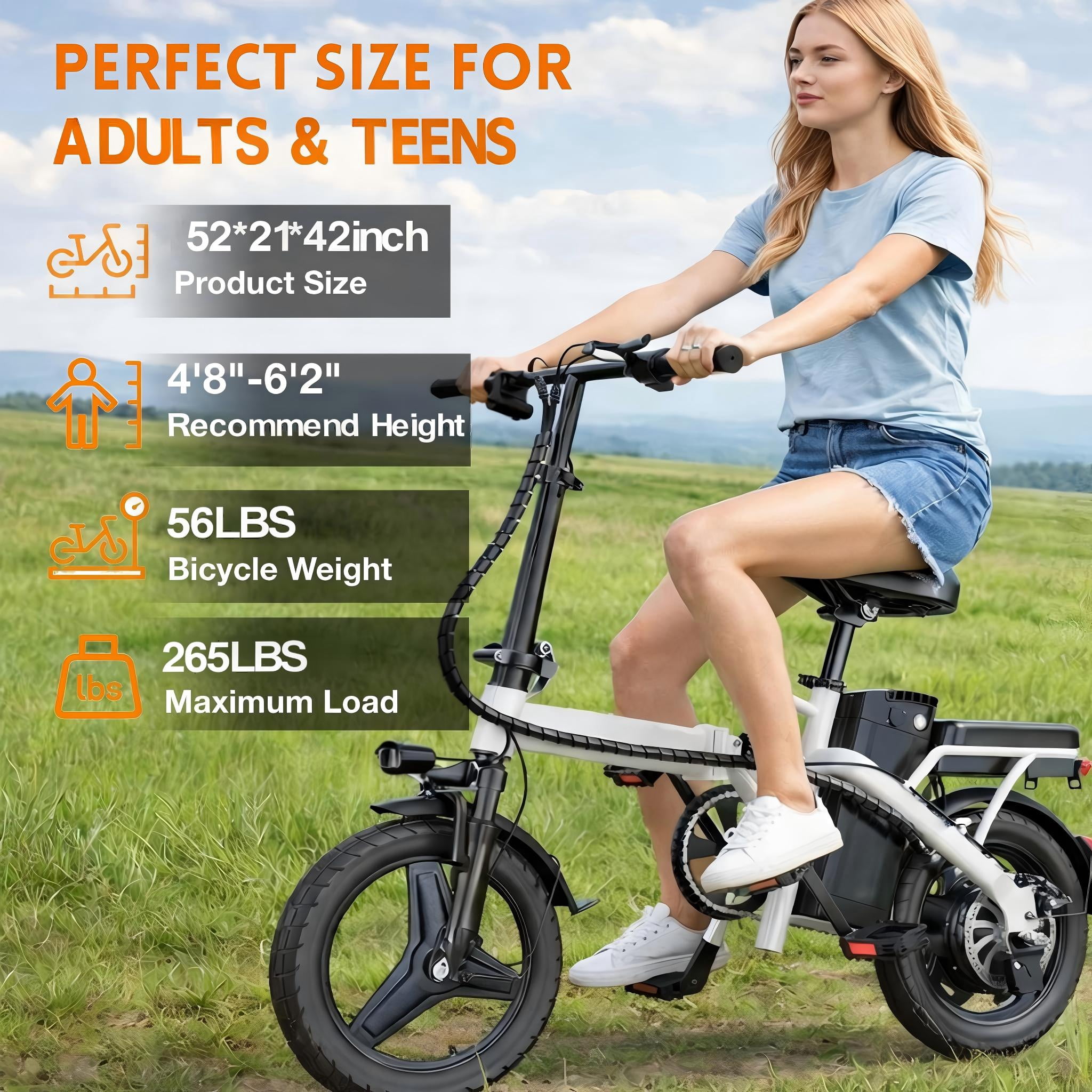 14” Folding Electric Bike, Peak 500W Motor 36V 12Ah Battery, Ebike 20 MPH, 20 Miles PAS Range, Shock Absorbers, UL 2849 Certified for Adult and Teen