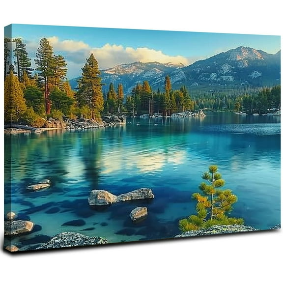 JRXY Lake Tahoe Natural Scenery Poster Picture Canvas Print Home Decor Bedroom Holiday Moving Gift Wall Art Decor  20x16inch