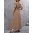 thumbnail image 2 of Mocha Brown V-Neck Butterfly Sleeve High Slit Maxi Dress For Women, 2 of 7