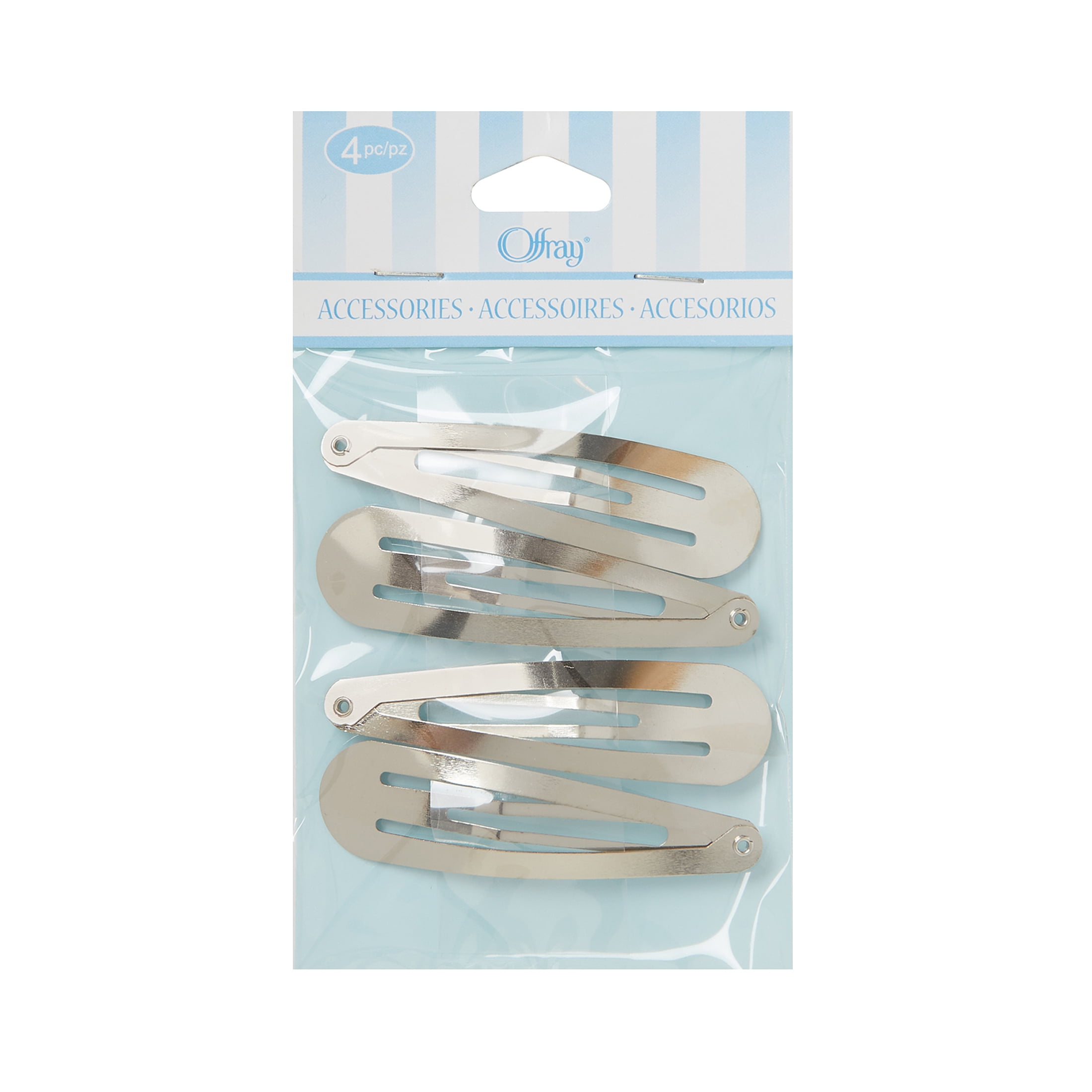 (2 pack) Offray accessories, silver round metal hair clips great for diy hair bows, 4 count, 1 package