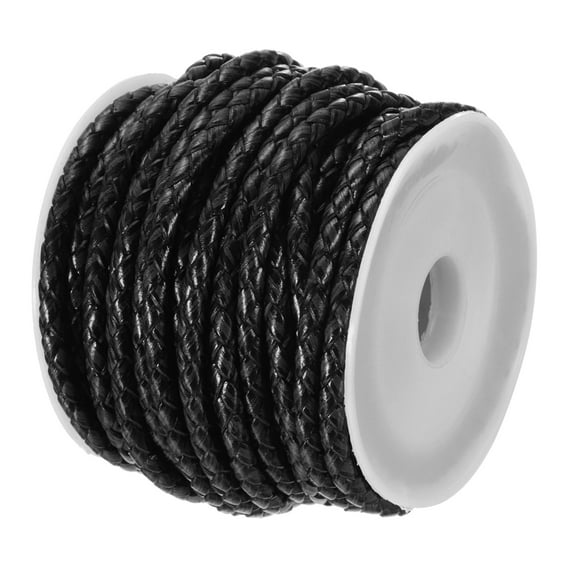Uxcell 1 Roll 5.5 Yards Round Braided Leather Cord Black 0.12"