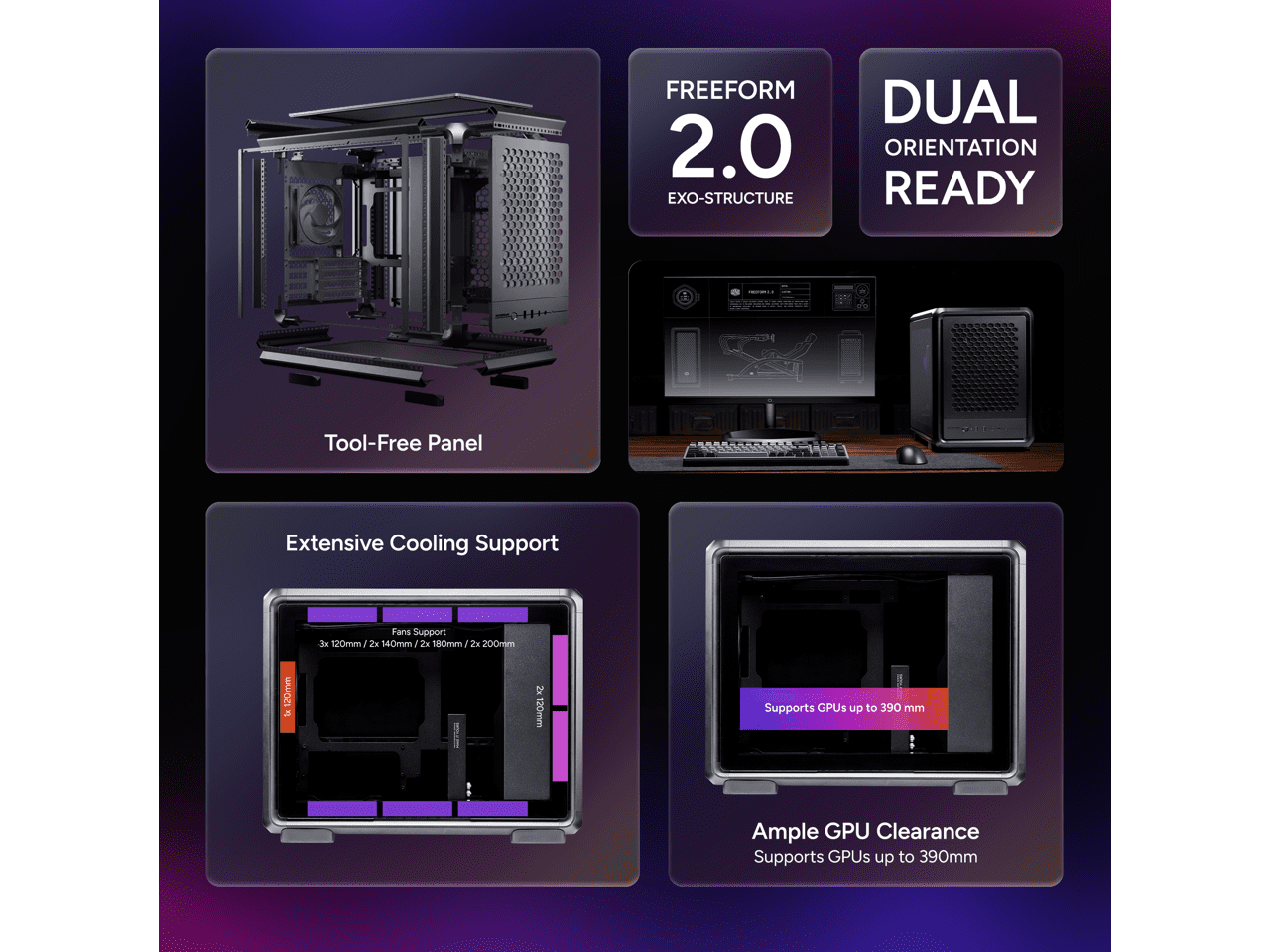 Cooler Master MasterFrame 400 mATX Modular PC Case - Micro-ATX/Mini-ITX, Aluminum Open Frame Chassis, 1 x ARGB Fan Preinstalled, 390mm GPU, 360mm Radiator Support, Black