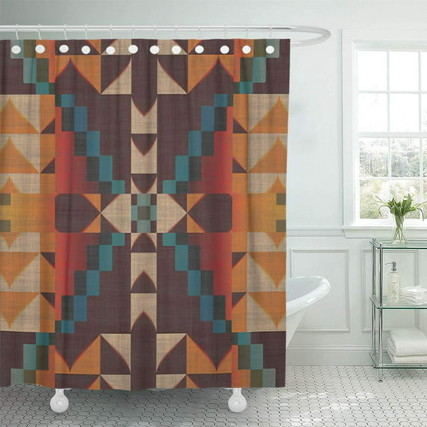 Tribal Mosaic Shower Curtain 60x72, Brown And Teal Shower Curtains