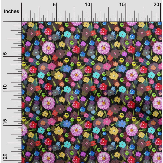 oneOone Rayon Black Fabric Florals Craft Projects Decor Fabric Printed By The Yard 56 Inch Wide-9K