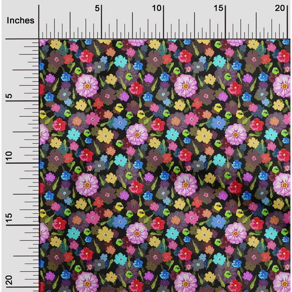 oneOone Polyester Lycra Black Fabric Florals Dress Material Fabric Print Fabric By The Yard 56 Inch Wide