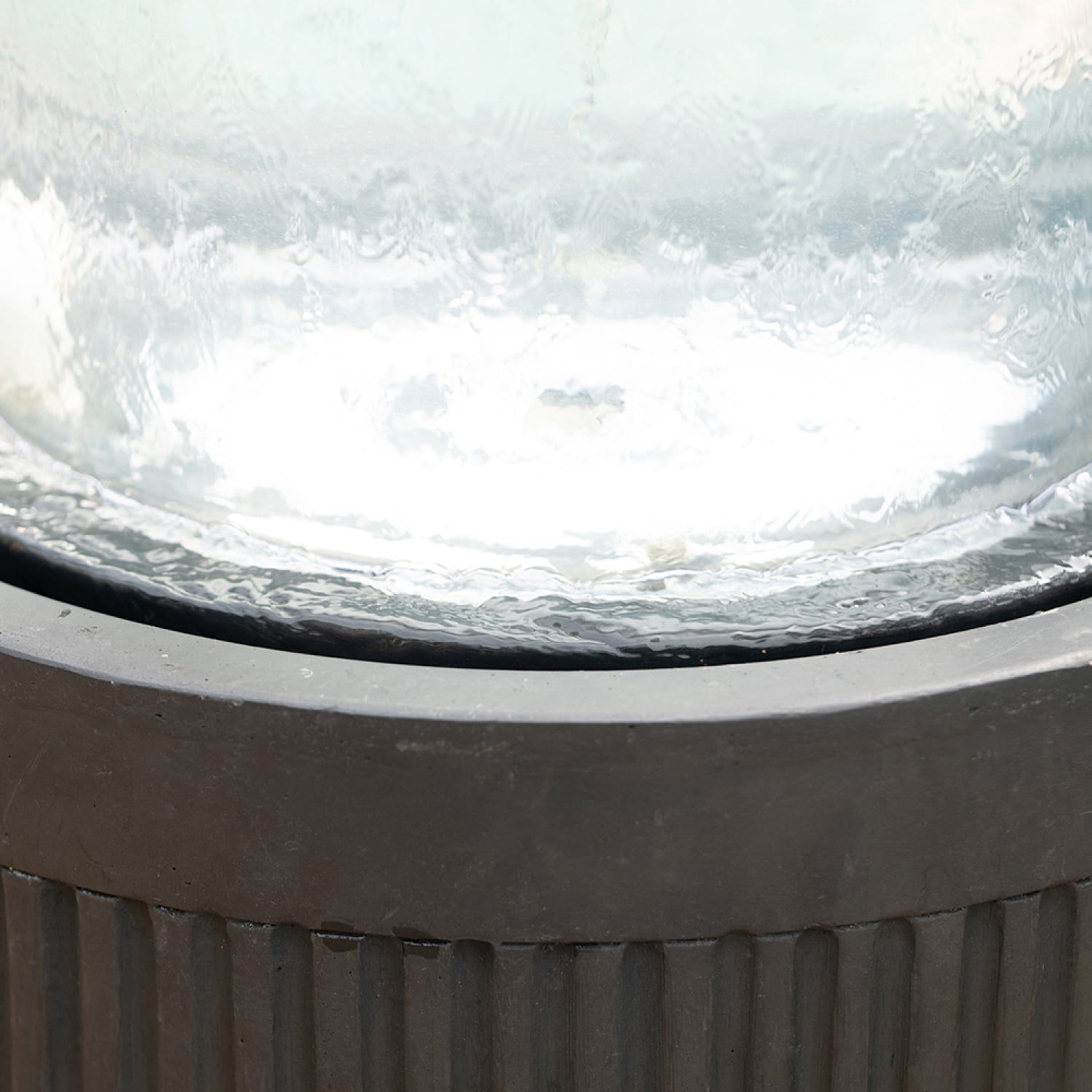 Newboti Furniture 20x20x19.5" Heavy Cement Round Black Ribbed Outdoor Water Fountain with Light (Color Change) 24816