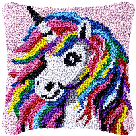 Unicorn Latch Hook Kits for Adults Beginners, Animals Latch Hook Pillow Kit, Pre-Printed Latch Hook Rug Kits, Cross-Stitch Cushion for Home Sofa Decoration 17"x17"  Handmade Gift