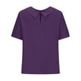 thumbnail image 4 of Ediodpoh Women's Retro Fashion Solid Color Loose Casual Turndown Neck Shirt Short Sleeved T Shirt Tops Women's Tops Dark Purple M, 4 of 5