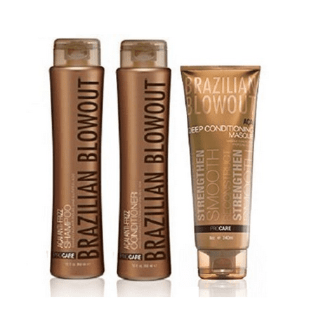 Brazilian Blowout Anti Frizz Shampoo & Conditioner Duo With Deep Conditioning Hair Masque, 3 Piece (Best Shampoo And Conditioner For Brazilian Blowout)