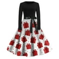 thumbnail image 4 of Christmas Dresses for Women Women's Fashion Round Casual Slim Fit Christmas Print Large Swing Long Sleeve Dress for Holiday Party,White,2XL, 4 of 4