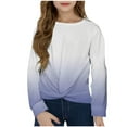 thumbnail image 2 of Kids Long Sleeve Shirts Girls Tshirt with Knot in Front Gradient Shirts Crew Neck Blouse Top Basic Tops Pullover Tee, 2 of 9