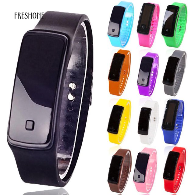 Freshone Pantalla LED Digital Deportes Jelly Silicona Banda Hombres Mujeres Reloj De Pulsera