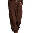 thumbnail image 2 of Karymi Workout Shorts Women Pleated Cargo Jogger Pants, Solid Wide Leg Long Trousers, Multi Large Flap Side Pockets, Elastic Cuffed Ankle Hem (Belt Not Included) Women Clothing, 2 of 6