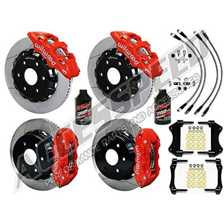 WILWOOD BIG BRAKE KIT COMBO PACKAGE - WITH FREE BRAKE LINES & FLUID - AERO6 FRONT & AERO4 REAR, RED CALIPERS, 14 SLOTTED ROTORS, For 2007-2018 GM 1500 TRUCK/SUV