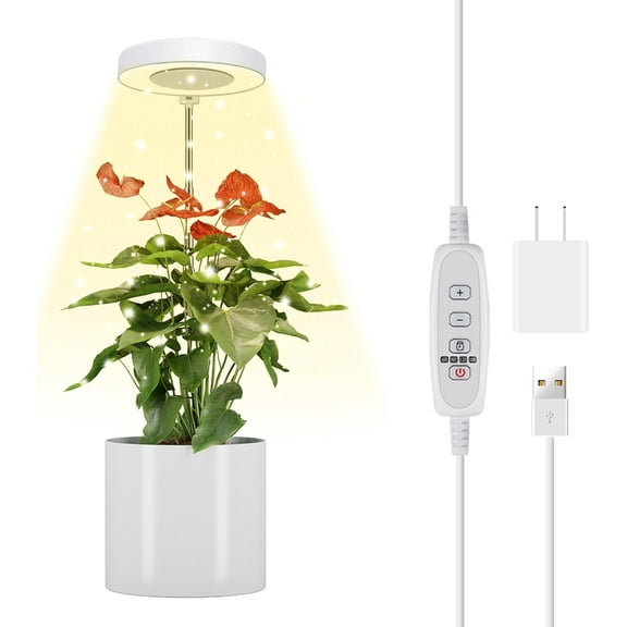 Full Spectrum Plant Grow Light for Indoor Plants, Height Adjustable, 5 Level Dimmable Brightness, Juhefa Plant Light with Auto On/Off Timer 4/8/12/18H (Color)