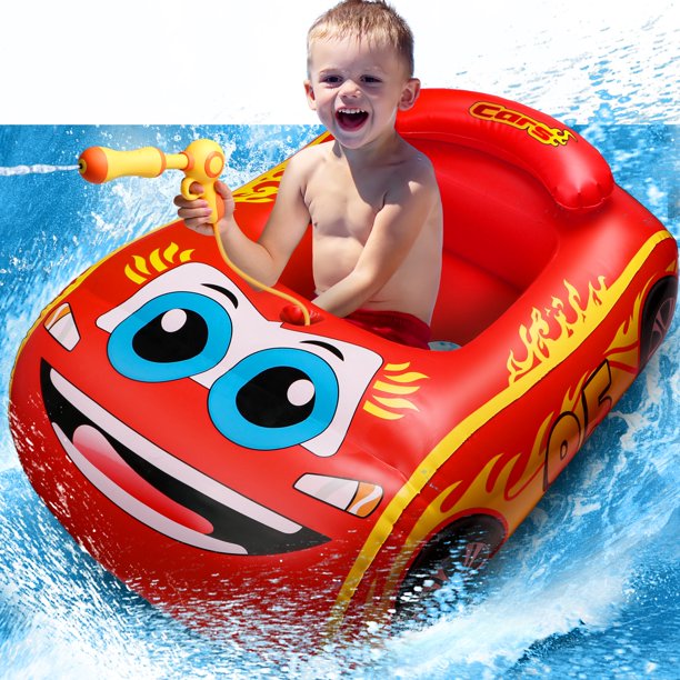 Flooyes Inflatable Car Pool Float for Kids with Builtin Squirt Gun