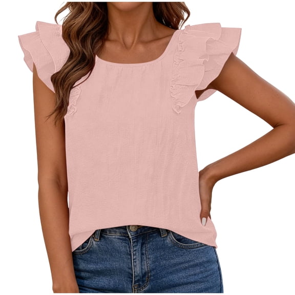 ITSAME Tank Tops for Women Crewneck Ruffle Sleeveless Shirts Back Bow Summer Casual Tops Pink Size M